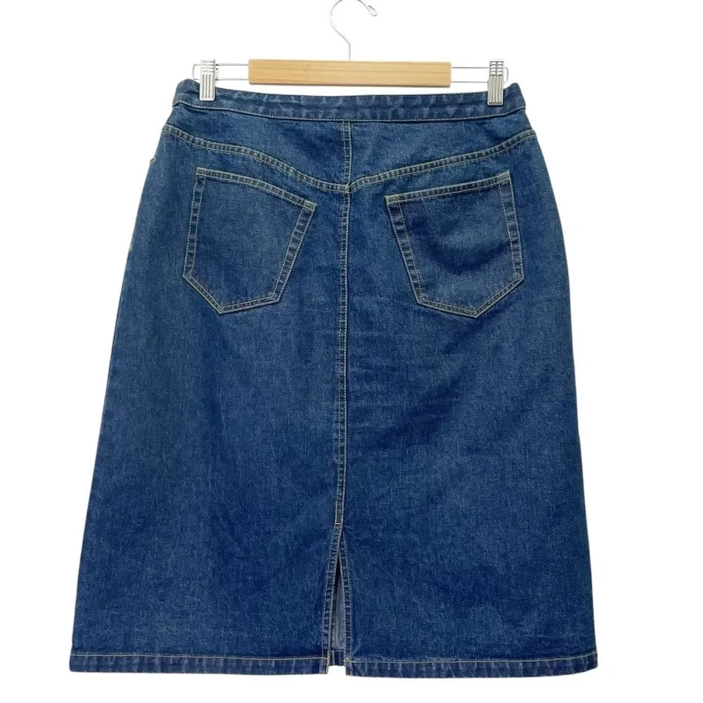 Vintage Liz Claiborne LizWear Denim Midi Jean Skirt Medium Indigo Wash Size 14